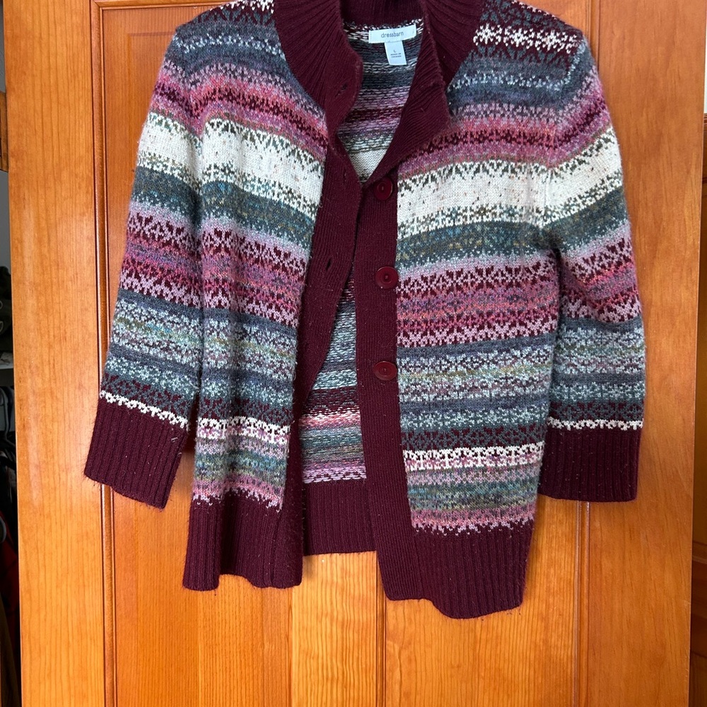 Dressbarn Burgundy and Pink Knit Sweater Argyle